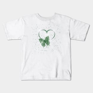 Pretty Green Fluttering Winged Butterfly Insect & Heart Kids T-Shirt